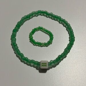 Aquarius Green Bracelet and Ring Set, Stretchy